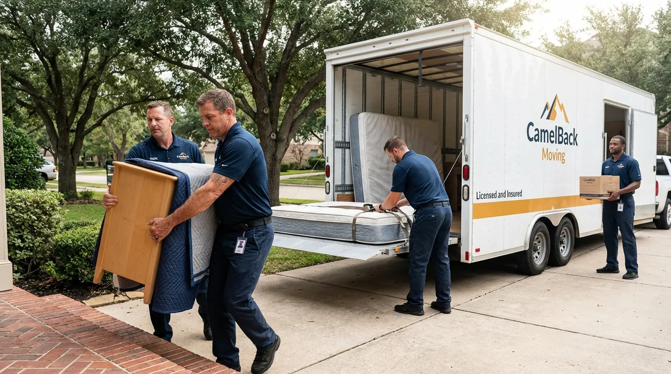 Crew loading residential truck for cross-state move from Bridgeport, NE