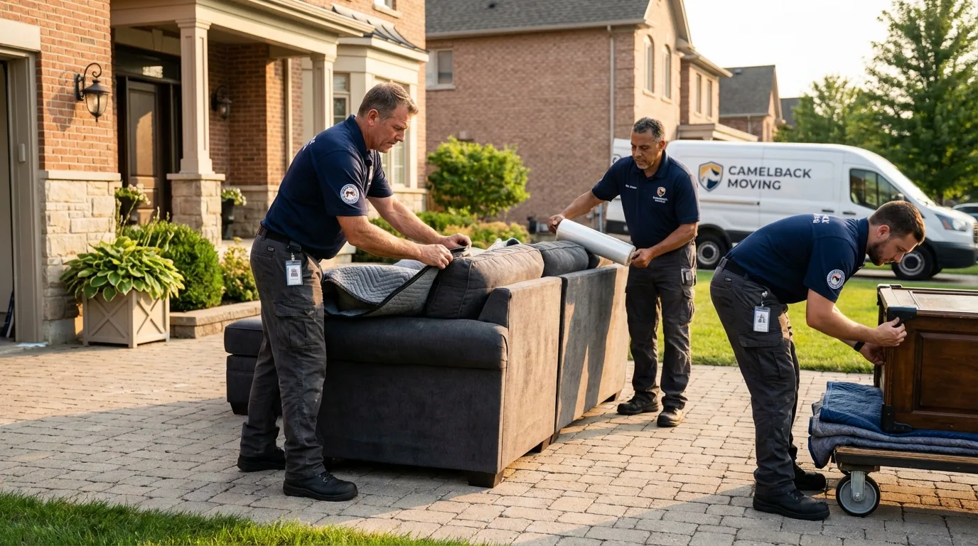 Large estate moving crew wrapping furniture in Bridgeport, NE