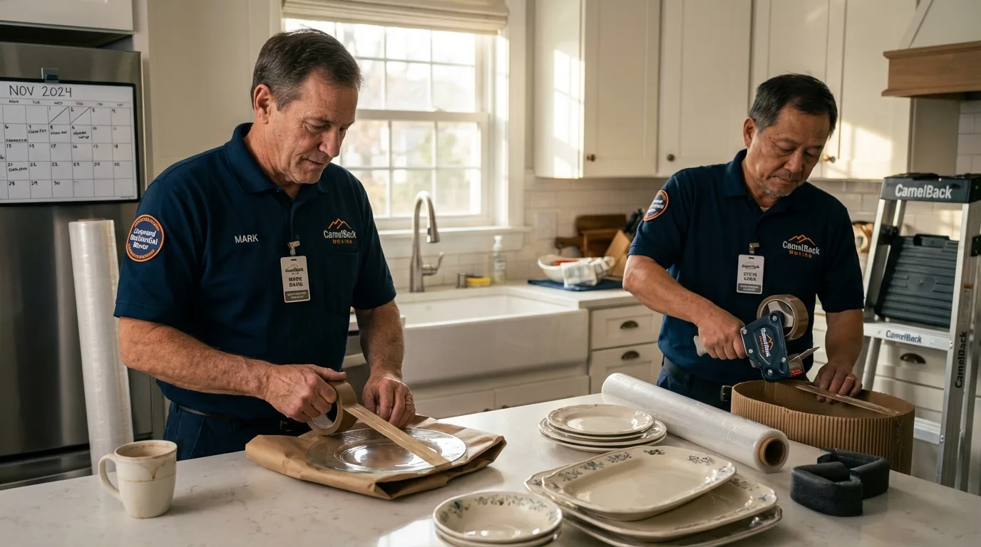 Professional crew packing kitchen dishware in Bridgeport, NE